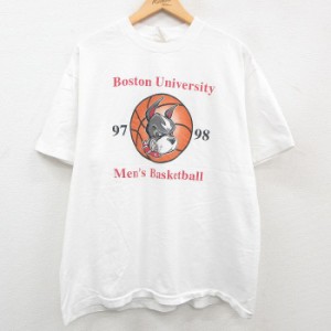 古着 半袖 ビンテージ Tシャツ メンズ 90年代 90s 犬 ボストン カレッジ バスケットボール 大きいサイズ クルーネック 白 ホワ 中古 古着