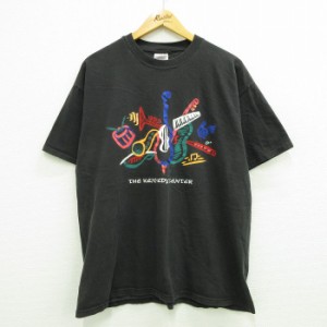 古着 ヘインズ Hanes 半袖 ビンテージ Tシャツ メンズ 00年代 00s ギター ドラム コットン クルーネック 黒 ブラック XLサイズ 中古 古着