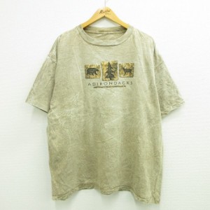 古着 半袖 ビンテージ Tシャツ メンズ 90年代 90s アディロンダック クマ シカ 大きいサイズ クルーネック 薄茶系 ブラウン XL 中古 古着