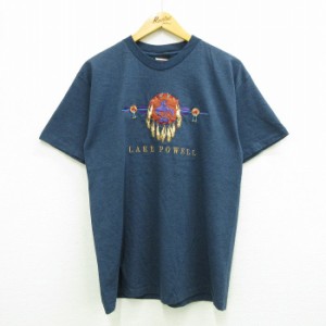 古着 半袖 ビンテージ Tシャツ メンズ 90年代 90s パウエル湖 刺繍 クルーネック USA製 紺 ネイビー 霜降り Lサイズ 中古 中古 古着