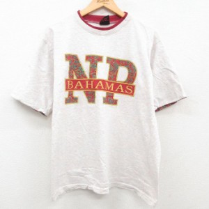 古着 半袖 ビンテージ Tシャツ メンズ 90年代 90s バハマ ペイズリー柄 コットン クルーネック USA製 白他 ホワイト XLサイズ  中古 古着