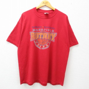 古着 半袖 ビンテージ Tシャツ メンズ 00年代 00s バスケットボール ロータリー 大きいサイズ クルーネック 赤 レッド XLサイ 中古 古着