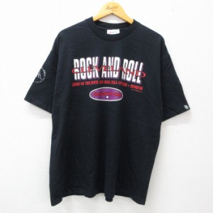 古着 半袖 ビンテージ ロック バンド Tシャツ メンズ 90年代 90s ロックンロールの殿堂 大きいサイズ クルーネック 黒 ブラッ 中古 古着