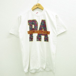 古着 半袖 ビンテージ Tシャツ メンズ 80年代 80s フィラデルフィア ペイズリー柄 クルーネック USA製 白 ホワイト Mサイズ 中 中古 古着