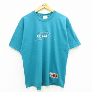 古着 ウィルソン 半袖 ビンテージ Tシャツ メンズ 90年代 90s ビッグロゴ コットン クルーネック USA製 青緑 Lサイズ 中古 中古 古着