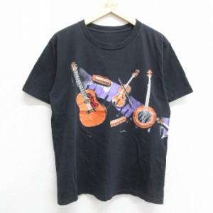 古着 半袖 ビンテージ Tシャツ メンズ 90年代 90s ギター バイオリン クルーネック 黒 ブラック spe Lサイズ 中古 中古 古着