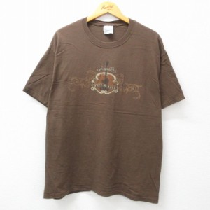 古着 ヘインズ Hanes 半袖 ビンテージ Tシャツ メンズ 00年代 00s ギター ロックンロール コットン クルーネック 茶 ブラウン  中古 古着