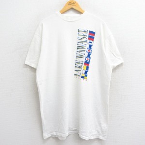 古着 半袖 ビンテージ Tシャツ メンズ 90年代 90s LAKE WAWASEE 大きいサイズ ロング丈 コットン クルーネック USA製 白 ホワ 中古 古着