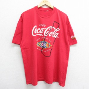 古着 半袖 ビンテージ Tシャツ メンズ 90年代 90s コカコーラ NFL サンディエゴ クルーネック 赤 レッド アメフト スーパーボ 中古 古着