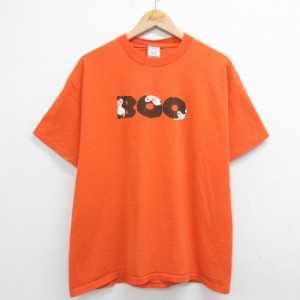 古着 半袖 ビンテージ Tシャツ メンズ 00年代 00s BOO おばけ コットン クルーネック オレンジ Lサイズ 中古 中古 古着