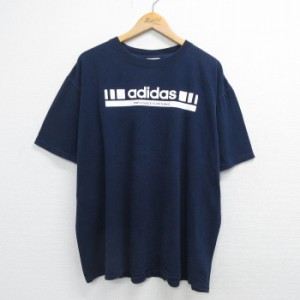 古着 アディダス adidas 半袖 ビンテージ Tシャツ メンズ 00年代 00s ビッグロゴ 大きいサイズ コットン クルーネック 黒 ブラ 中古 古着