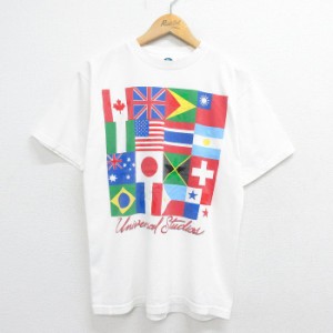 古着 半袖 ビンテージ Tシャツ メンズ 00年代 00s ユニバーサルスタジオ 国旗 コットン クルーネック 白 ホワイト spe Mサイズ 中古 古着