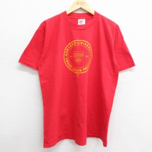 古着 半袖 ビンテージ Tシャツ メンズ 90年代 90s ハーバード大学 カレッジ コットン クルーネック USA製 赤 レッド Lサイズ  中古 古着
