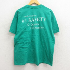 古着 ヘインズ Hanes 半袖 ビンテージ Tシャツ メンズ 90年代 90s SAFETY コットン クルーネック 緑 グリーン XLサイズ 中古 中古 古着