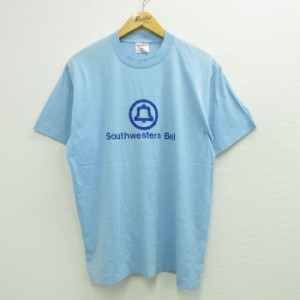 古着 半袖 ビンテージ Tシャツ メンズ 90年代 90s サウスウエスタンベル 19 クルーネック USA製 水色 Lサイズ 中古 中古 古着