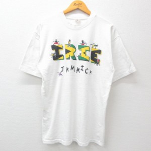 古着 半袖 ビンテージ Tシャツ メンズ 90年代 90s ジャマイカ IRIE 国旗 コットン クルーネック 白 ホワイト Lサイズ 中古 中古 古着