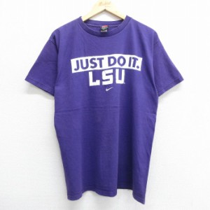 古着 ナイキ NIKE 半袖 ビンテージ Tシャツ メンズ 90年代 90s ワンポイントロゴ JUST DO IT LSU コットン クルーネック USA製 中古 古着