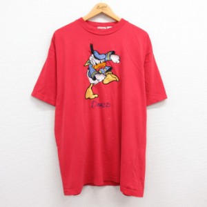 古着 半袖 ビンテージ Tシャツ メンズ 90年代 90s ディズニー DISNEY ドナルド 大きいサイズ コットン クルーネック 赤 レッド 中古 古着