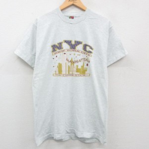 古着 半袖 ビンテージ Tシャツ メンズ 90年代 90s ニューヨーク マンハッタン クルーネック USA製 薄グレー 霜降り Lサイズ 中 中古 古着