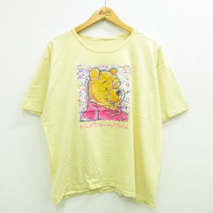 古着 半袖 ビンテージ Tシャツ メンズ 90年代 90s ディズニー DISNEY くまのプーさん 大きいサイズ クルーネック 薄黄 イエロ 中古 古着