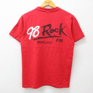 古着 ヘインズ Hanes 半袖 ビンテージ Tシャツ メンズ 90年代 90s ROCK ホノルル コットン クルーネック USA製 赤 レッド Mサ 中古 古着