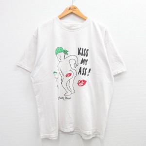 古着 半袖 ビンテージ Tシャツ メンズ 00年代 00s KISS MY ASS コスタマヤ 大きいサイズ コットン クルーネック 白 ホワイト s 中古 古着