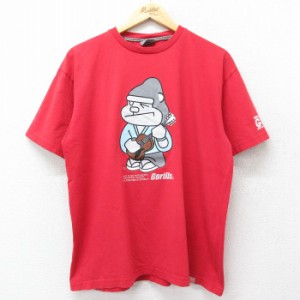 古着 半袖 ビンテージ Tシャツ メンズ 00年代 00s ゴリラ ギター クルーネック 赤 レッド XLサイズ 中古 中古 古着