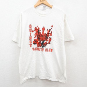 古着 半袖 ビンテージ Tシャツ メンズ 80年代 80s バレーボール QUINCY コットン クルーネック USA製 白 ホワイト XLサイズ 中 中古 古着