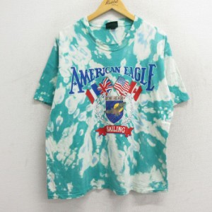 古着 アメリカンイーグル American Eagle 半袖 ビンテージ Tシャツ メンズ 90年代 90s ビッグロゴ 国旗 コットン クルーネック 中古 古着