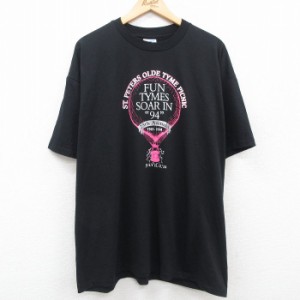 古着 ヘインズ Hanes 半袖 ビンテージ Tシャツ メンズ 90年代 90s 気球 大きいサイズ クルーネック 黒 ブラック XLサイズ 中古 中古 古着