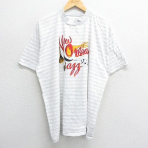 古着 半袖 ビンテージ Tシャツ メンズ 90年代 90s ニューオーリンズ トランペット 音符 大きいサイズ クルーネック 白他 ホワ 中古 古着