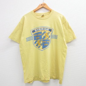 古着 半袖 ビンテージ Tシャツ メンズ 90年代 90s スウェーデン エンブレム コットン クルーネック USA製 黄 イエロー spe XL 中古 古着