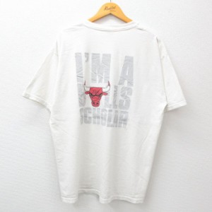 古着 半袖 ビンテージ Tシャツ メンズ 00年代 00s NBA シカゴブルズ 大きいサイズ コットン クルーネック 白 ホワイト バスケ 中古 古着