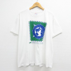 古着 ヘインズ Hanes 半袖 ビンテージ Tシャツ メンズ 90年代 90s 地球 UAB クルーネック 白 ホワイト Lサイズ 中古 中古 古着