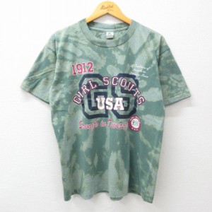 古着 半袖 ビンテージ Tシャツ メンズ 90年代 90s ガールスカウト クルーネック USA製 緑 グリーン ブリーチ加工 Lサイズ 中古 中古 古着