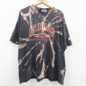 古着 半袖 ビンテージ Tシャツ メンズ 90年代 90s MLB ボルチモアオリオールズ 刺繍 大きいサイズ コットン クルーネック 黒  中古 古着