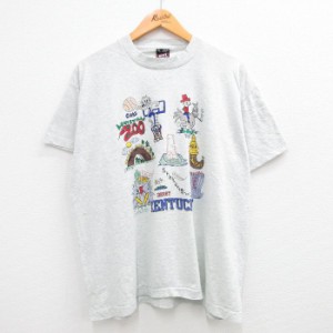 古着 半袖 ビンテージ Tシャツ メンズ 90年代 90s ケンタッキー バスケットボール クルーネック USA製 薄グレー 霜降り XLサイ 中古 古着