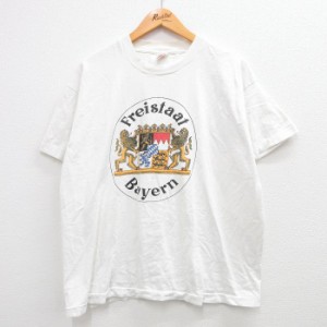 古着 半袖 ビンテージ Tシャツ メンズ 90年代 90s バイエルン ライオン コットン クルーネック 白 ホワイト XLサイズ 中古 中古 古着