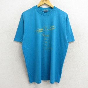 古着 ヘインズ Hanes 半袖 ビンテージ Tシャツ メンズ 80年代 80s 手 unicor クルーネック USA製 水色 XLサイズ 中古 中古 古着