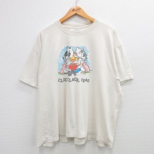 古着 半袖 ビンテージ Tシャツ メンズ 00年代 00s ウシ ブタ ニワトリ 大きいサイズ コットン クルーネック 生成り XLサイズ  中古 古着