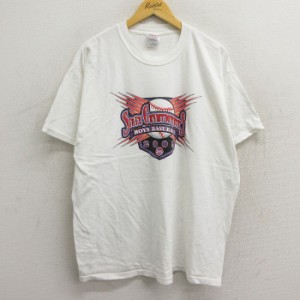 古着 半袖 ビンテージ Tシャツ メンズ 00年代 00s ベースボール 野球 大きいサイズ コットン クルーネック 白 ホワイト XLサイ 中古 古着