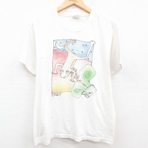 古着 ヘインズ Hanes 半袖 ビンテージ Tシャツ メンズ 90年代 90s カエル アート クルーネック 白 ホワイト Lサイズ 中古 中古 古着