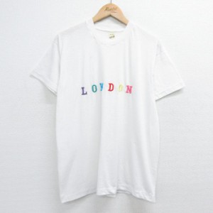 古着 半袖 ビンテージ Tシャツ メンズ 80年代 80s　ロンドン 刺繍 クルーネック 白 ホワイト Lサイズ 中古 中古 古着