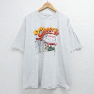 古着 半袖 ビンテージ Tシャツ メンズ 00年代 00s cheers ボストン レストラン 大きいサイズ クルーネック 薄グレー 霜降り XL 中古 古着