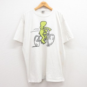 古着 半袖 ビンテージ Tシャツ メンズ 90年代 90s 自転車 アースリンク コットン クルーネック USA製 白 ホワイト spe XLサイ 中古 古着