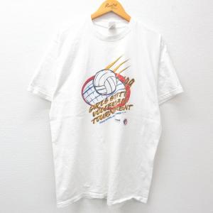 古着 フルーツオブザルーム 半袖 ビンテージ Tシャツ メンズ 90年代 90s バレーボール トーナメント コットン クルーネック 白 中古 古着