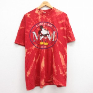 古着 半袖 ビンテージ Tシャツ メンズ 90年代 90s ディズニー DISNEY ミッキー MICKEY MOUSE コットン クルーネック USA製 赤  中古 古着