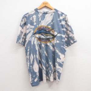 古着 半袖 ビンテージ Tシャツ メンズ 90年代 90s 魚 マグロ 大きいサイズ コットン クルーネック USA製 薄紺 ネイビー ブリー 中古 古着