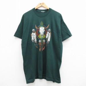 古着 半袖 ビンテージ Tシャツ メンズ 90年代 90s ドリームキャッチャー 羽根 ロングホーンスカル 大きいサイズ ロング丈 コッ 中古 古着