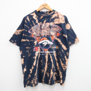 古着 半袖 ビンテージ Tシャツ メンズ 90年代 90s NFL デンバーブロンコス チャンピオンズ クルーネック 紺他 ネイビー ブリー 中古 古着